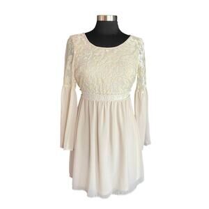 Flying Tomato Babydoll Dress Velvet Embossed Flare Sleeves Sz Small Fairy Angel